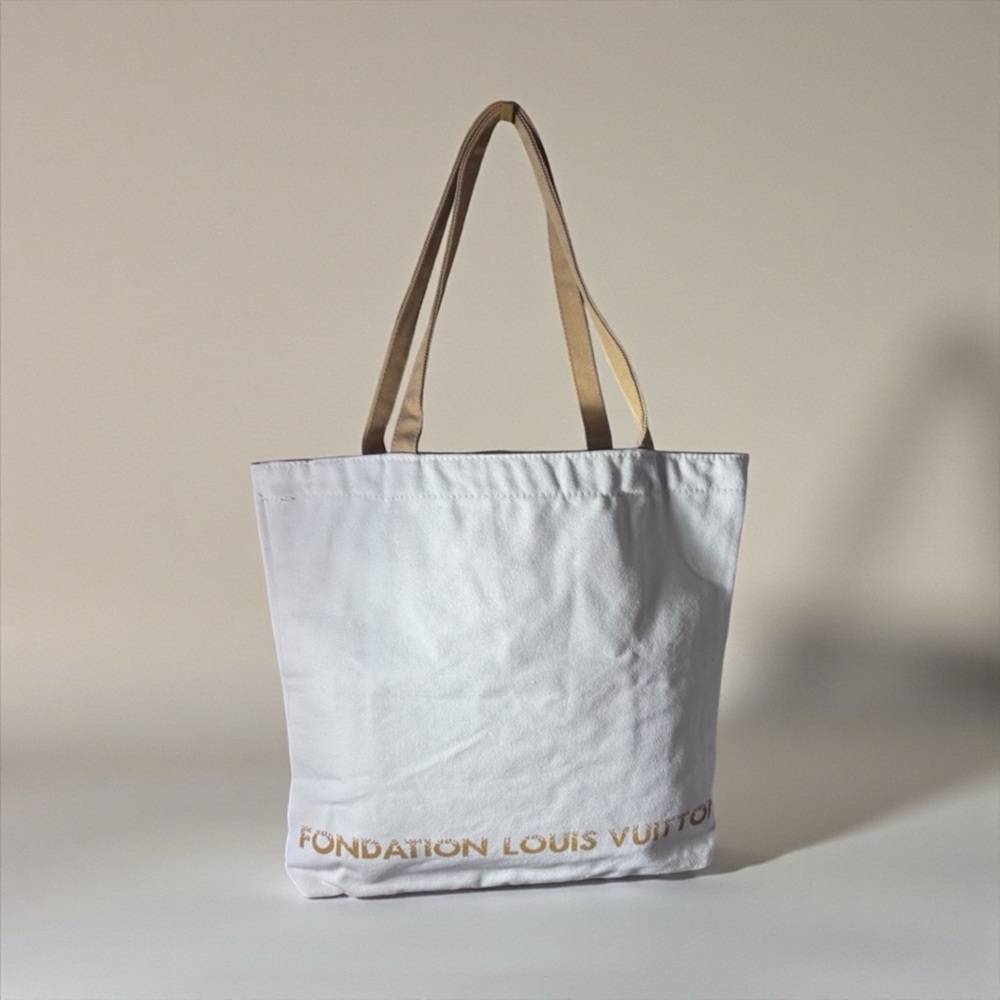 Louis Vuitton White Canvas Tote with Tan Handles New